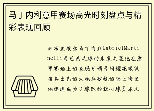 马丁内利意甲赛场高光时刻盘点与精彩表现回顾